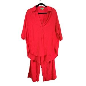 J. Crew Red Textured Cotton Gauze Pajama Set Top Pants Loungewear S holiday